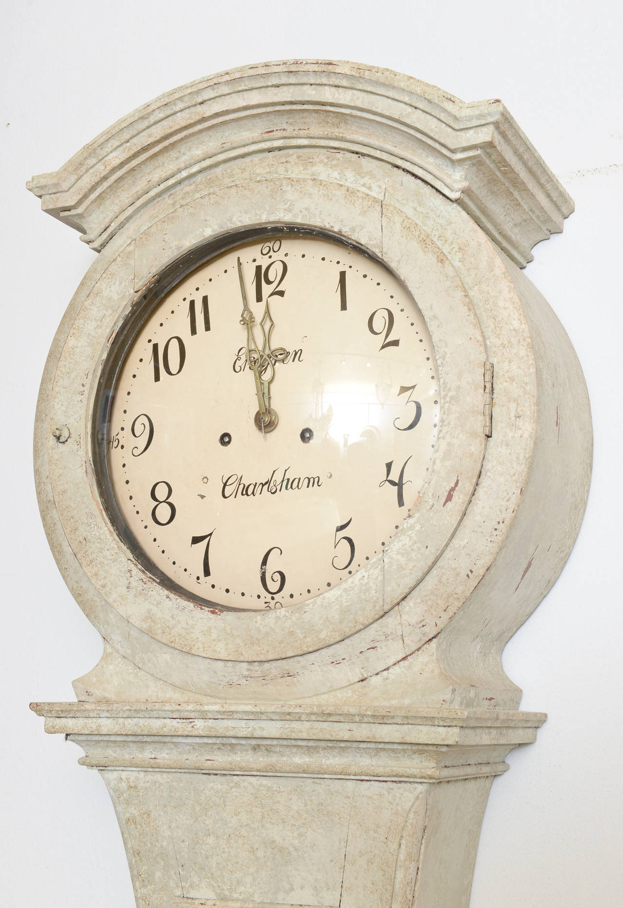 Painted Signed Unusual 19th Century Antique Swedish Long Case Clock