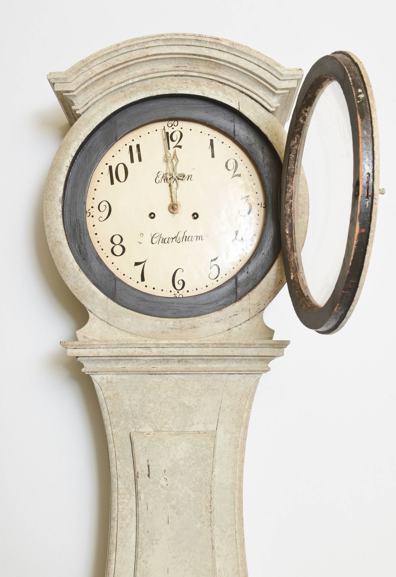 Wood Signed Unusual 19th Century Antique Swedish Long Case Clock