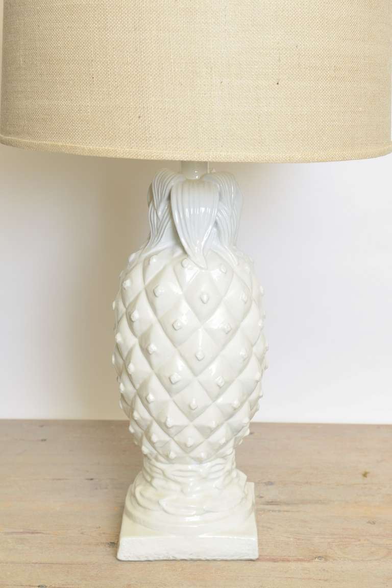 A Pair of American Ceramic White Pineapple Lamps For Sale at 1stDibs