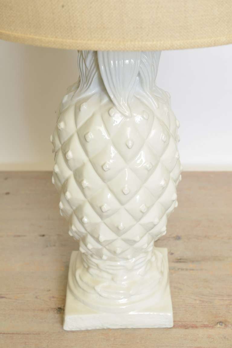 A Pair of American Ceramic White Pineapple Lamps For Sale at 1stDibs