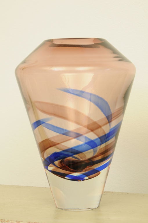 Italian Mid Century Pair of Murano Glass Vases Signed Salviati For Sale