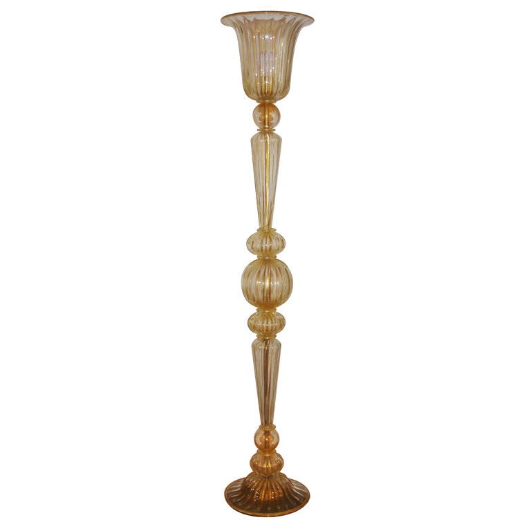 Fluted Murano Torchere Floor Lamp by Seguso For Sale at 1stdibs