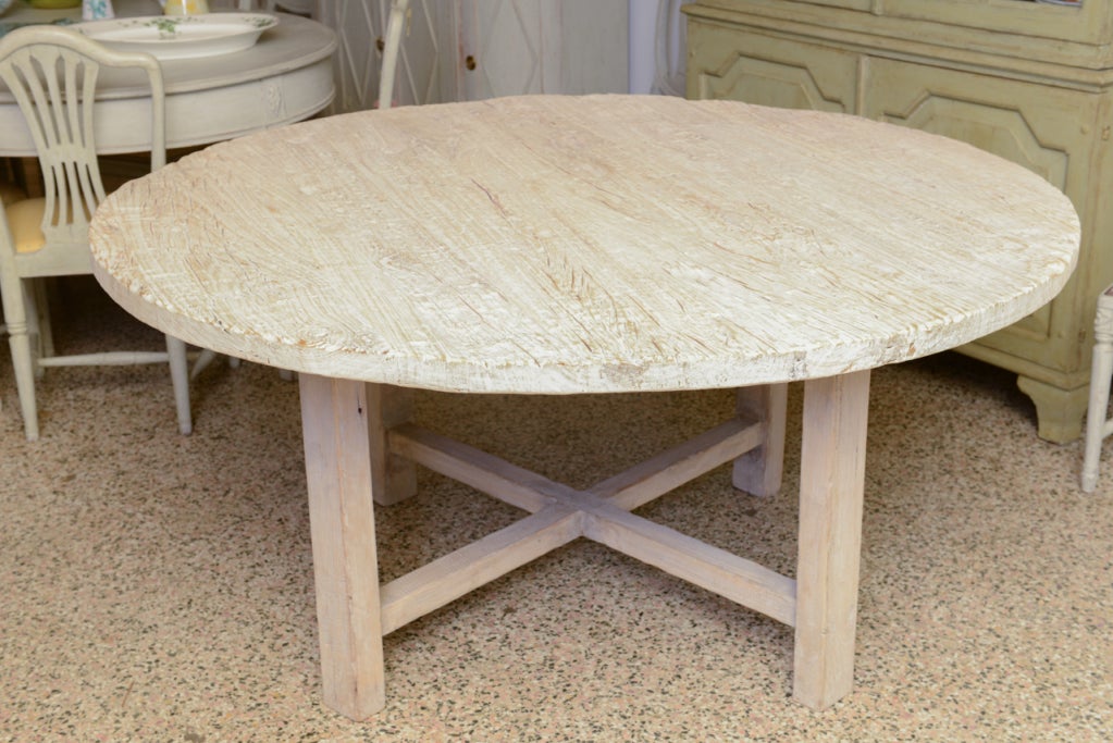 19th Century Antique Organic Round Dining Table in Poplar Wood In Good Condition In West Palm Beach, FL