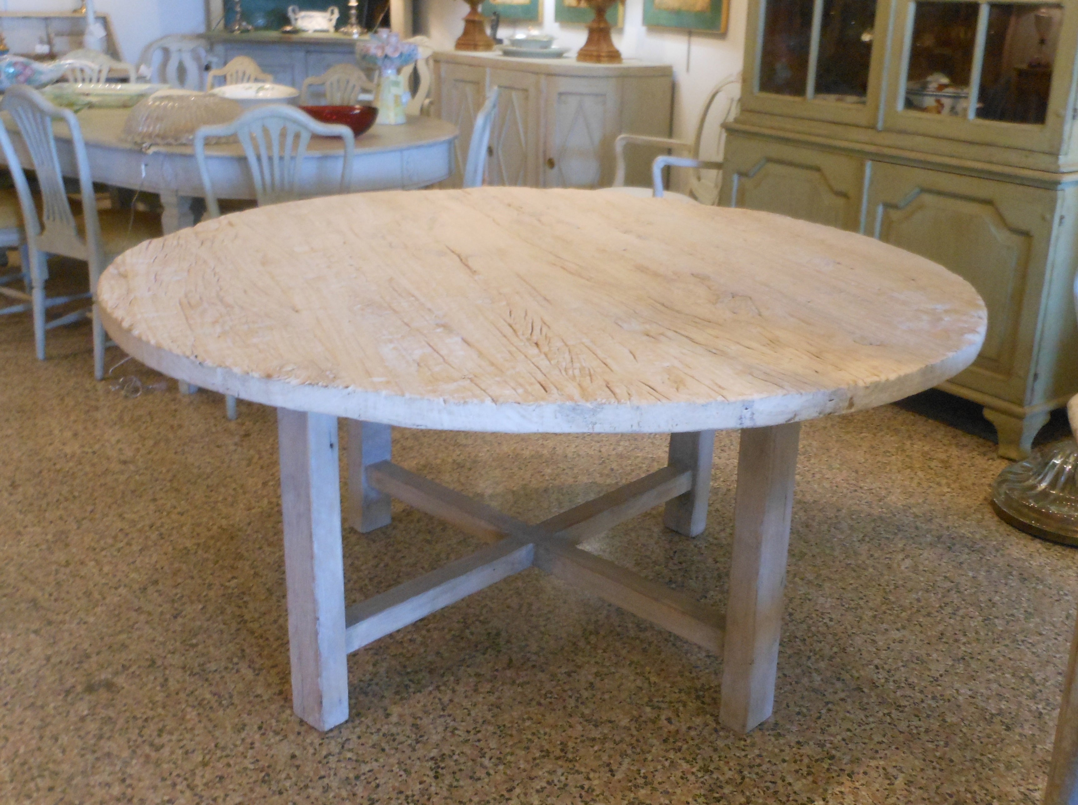 19th Century Antique Organic Round Dining Table in Poplar Wood