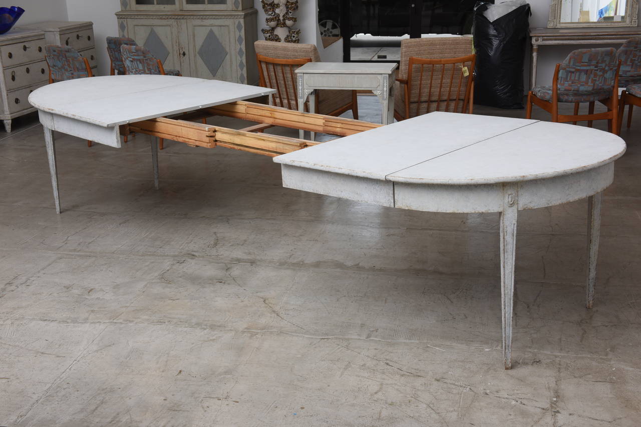 Painted 19th Century Antique Swedish Dining Table with Four Leaves