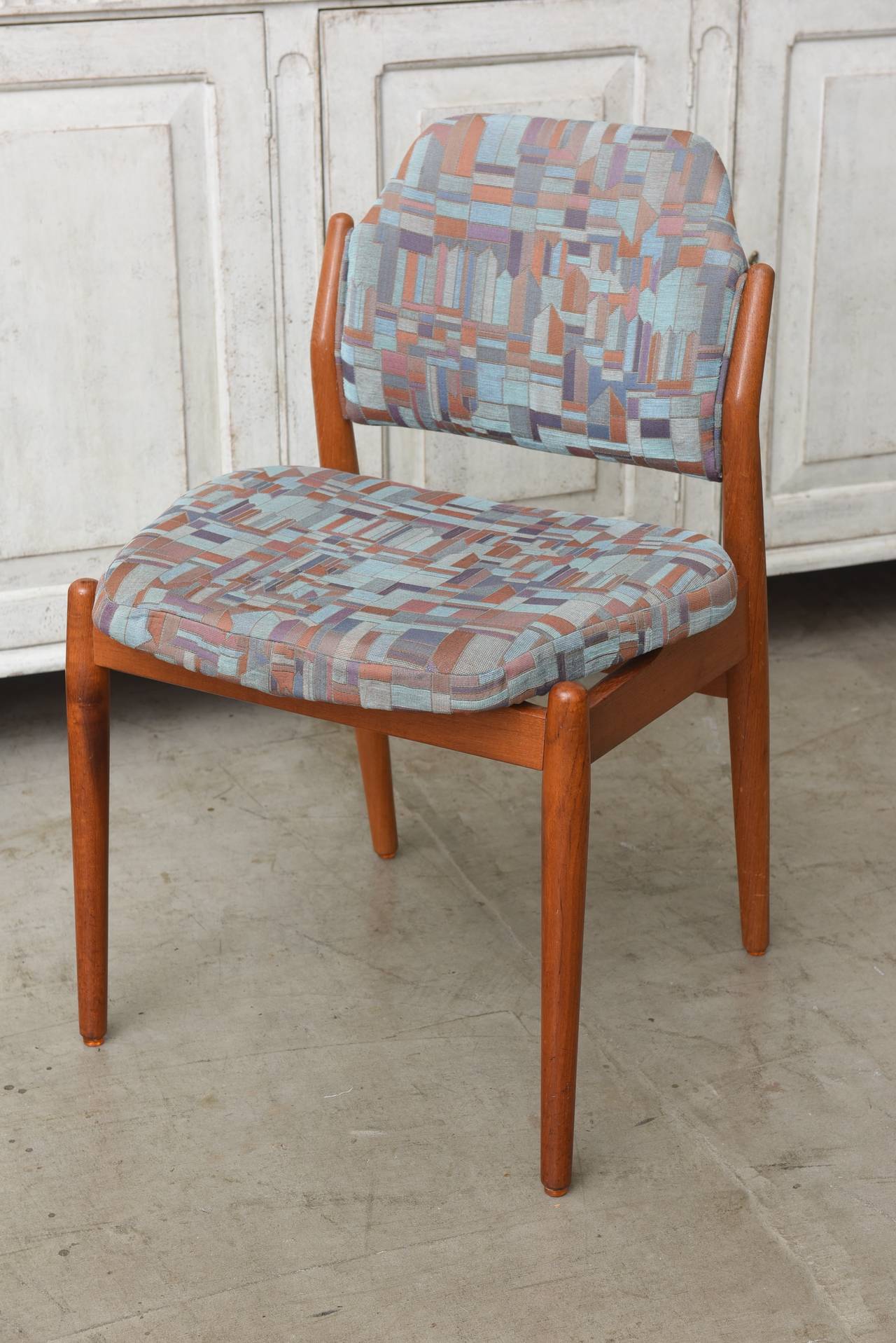 Fabric Set of Six Teak Danish Modern Dining Chairs by Arne Vodder For Sale