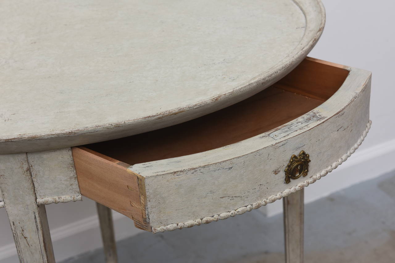 Antique Swedish Oval Side Table with Drawer 19th Century at 1stDibs