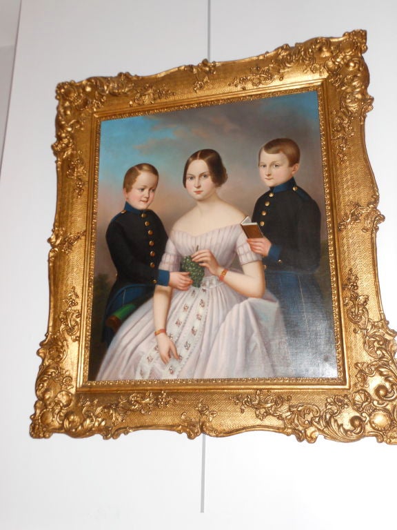 Austrian Portrait of Three Children In Excellent Condition For Sale In West Palm Beach, FL