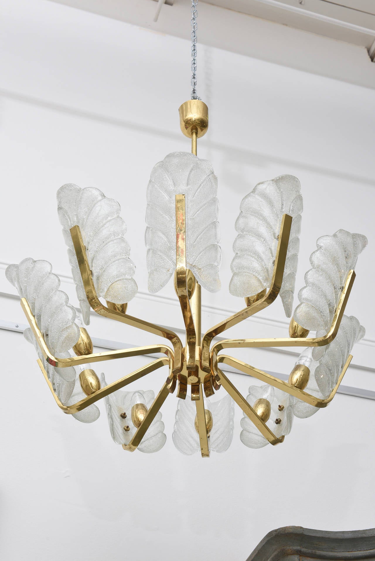 Vintage 1960s Carl Fagerlund Pendant Chandelier with Glass Shades and Brass For Sale 1