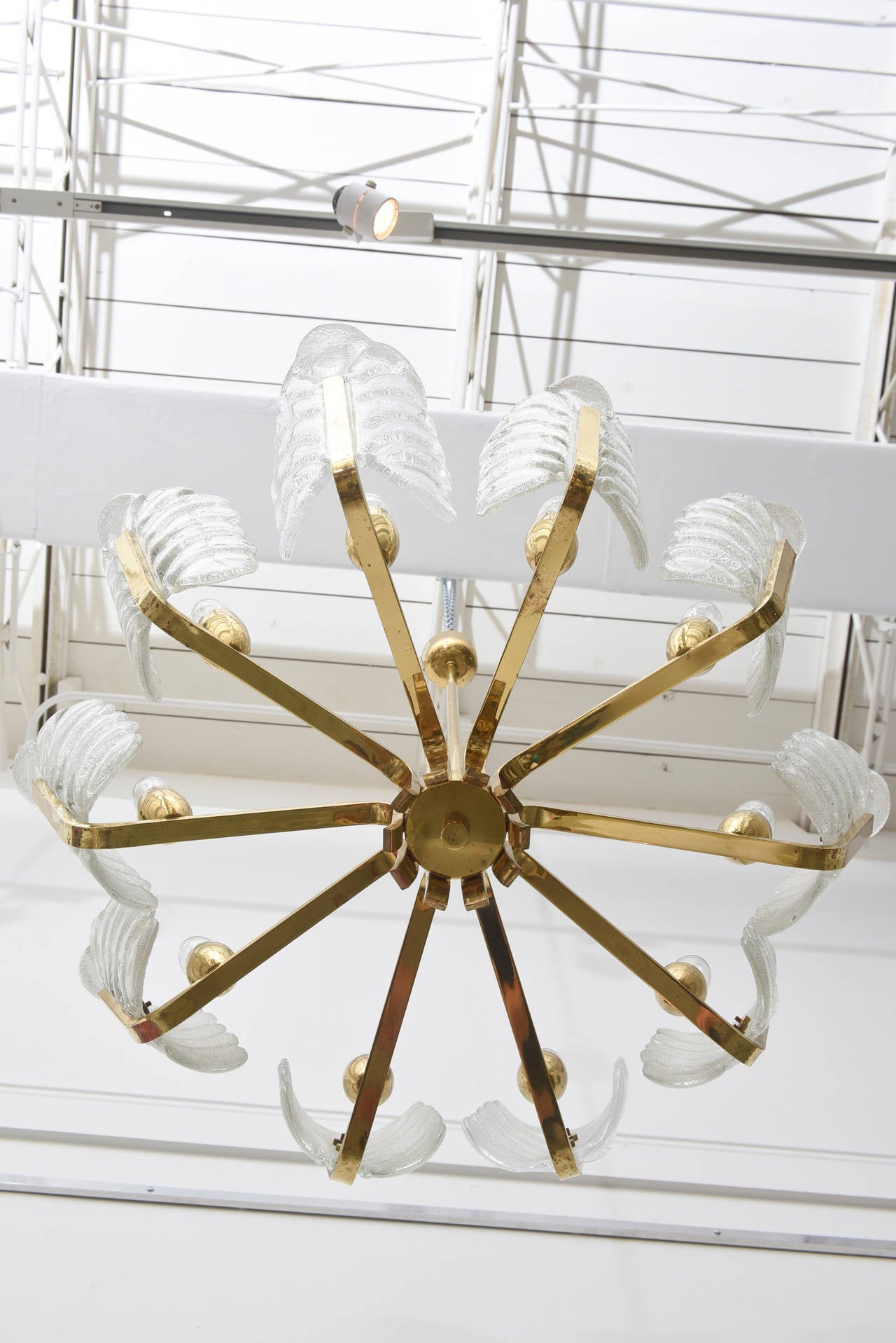 Vintage 1960s Carl Fagerlund Pendant Chandelier with Glass Shades and Brass For Sale 2