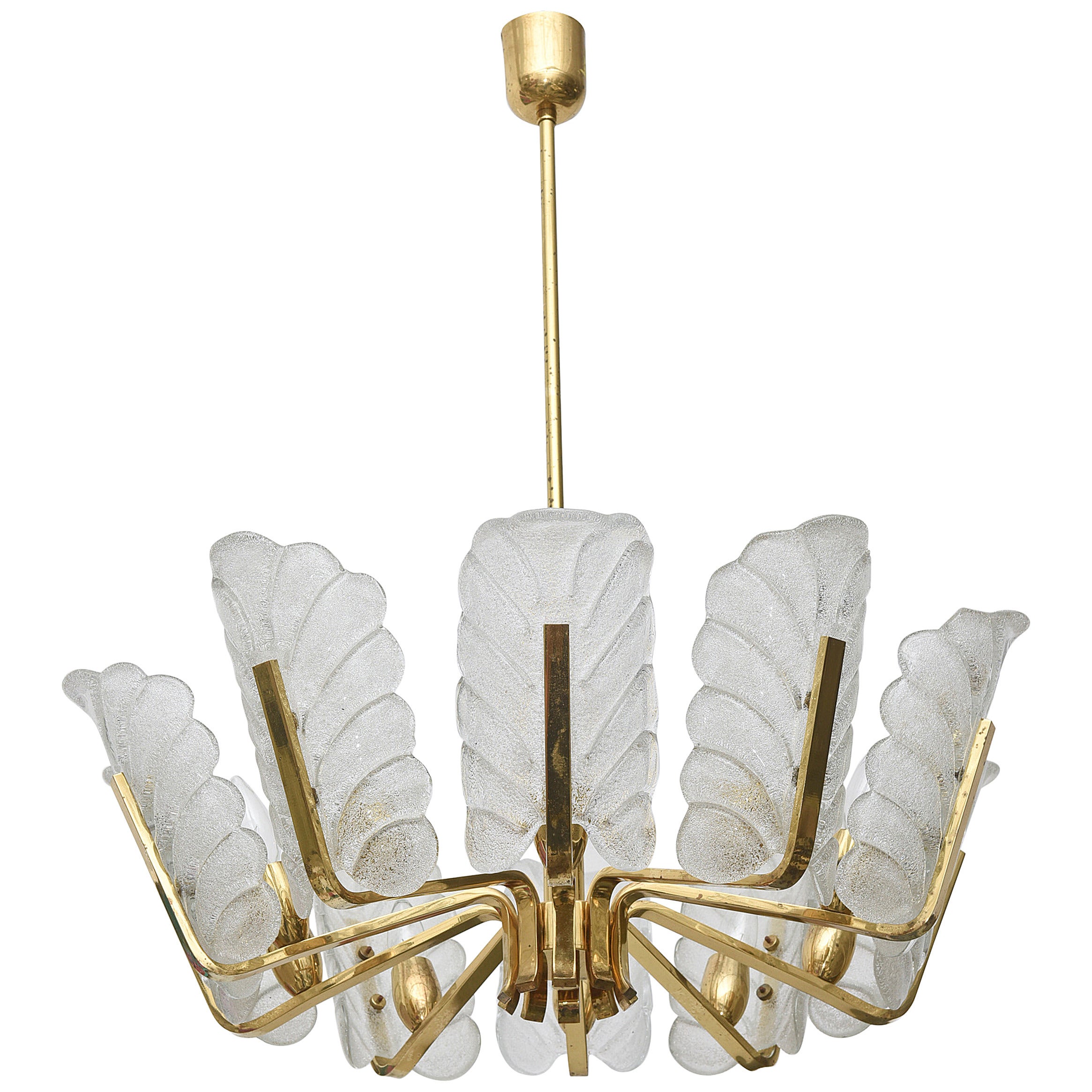 Vintage 1960s Carl Fagerlund Pendant Chandelier with Glass Shades and Brass For Sale
