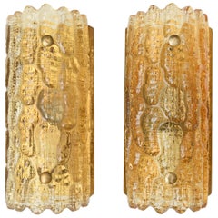 Carl Fagerlund for Orrefors Pair of Amber Glass Wall Sconces  Circa 1960s