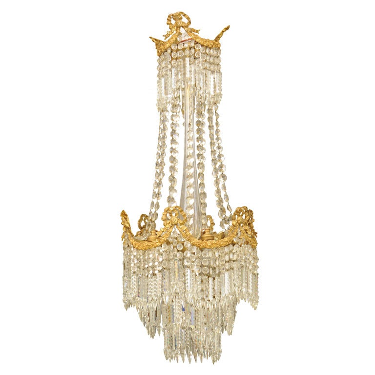 19th Century French Cut-Glass Crystal and Bronze Chandelier