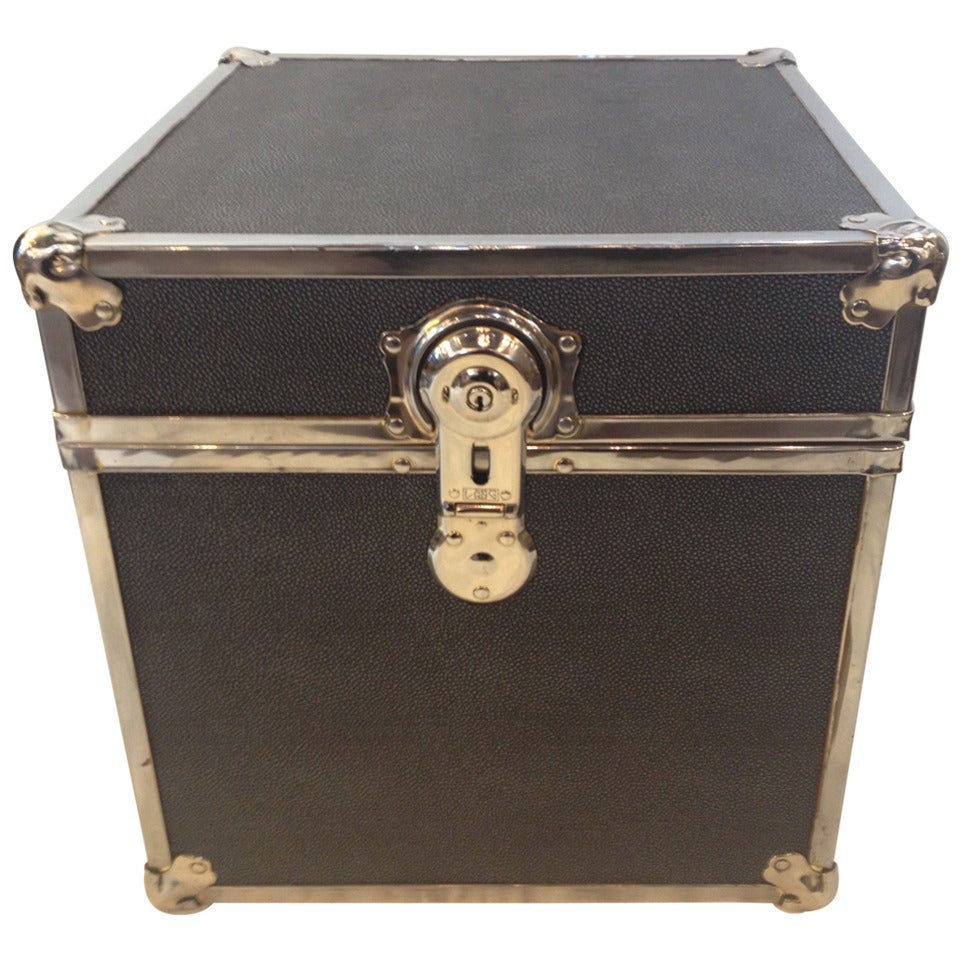 Polished Chrome Faux Shagreen Slate Blue Trunk