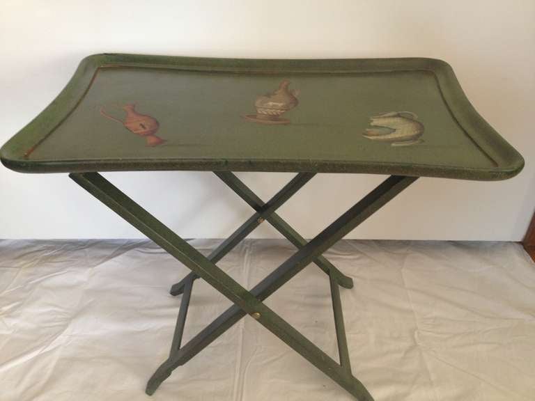 Italian Carole Stuppell Hand Painted Folding Tea Tables with Stand For Sale