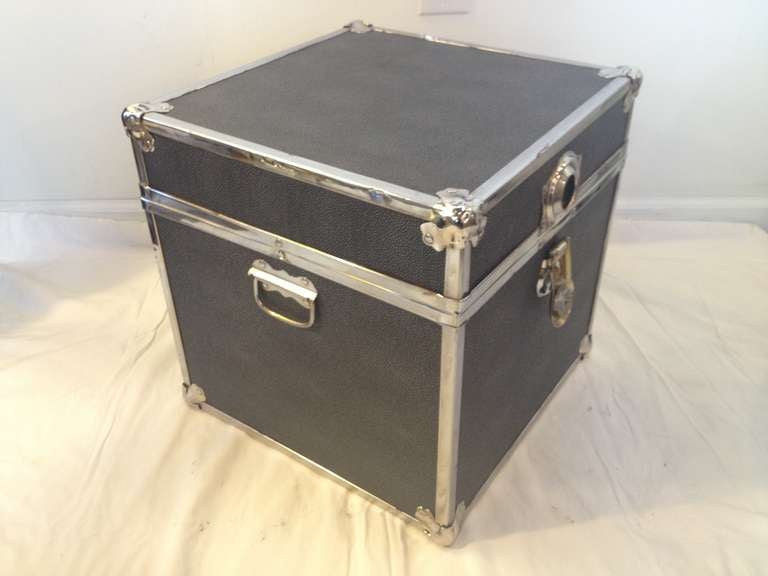 American Polished Chrome Faux Shagreen Slate Blue Trunk