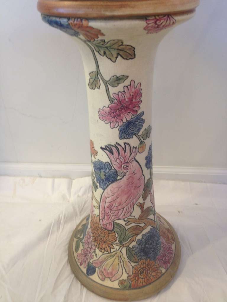 20th Century Weller Rare Ceramic Parrot Jardiniere Pedestal