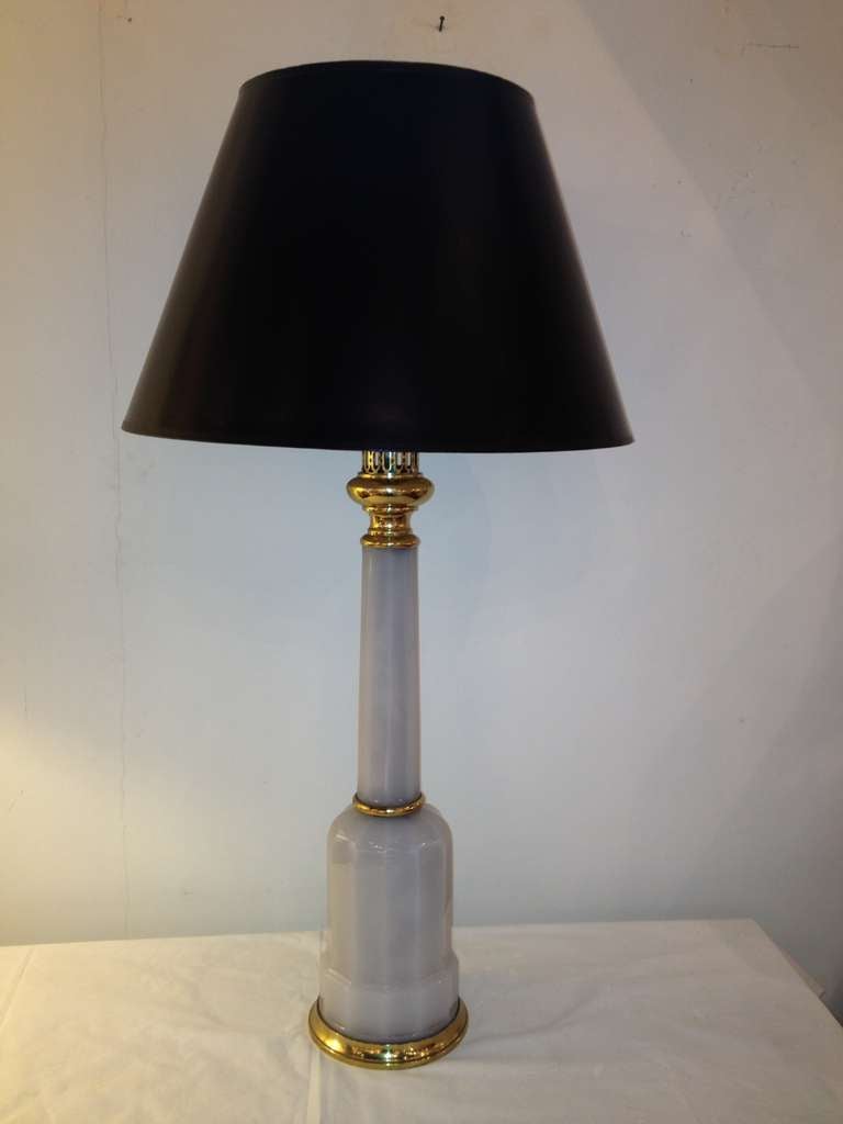 Aesthetic Movement Pair Tall Pale Grey french Opaline Lamps For Sale