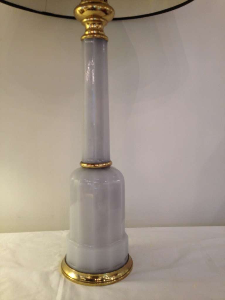 Pair Tall Pale Grey french Opaline Lamps In Excellent Condition For Sale In Westport, CT