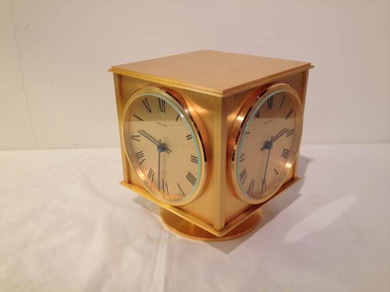 Mid-Century Modern Relide French Four Time Zone Sided Clock Rare