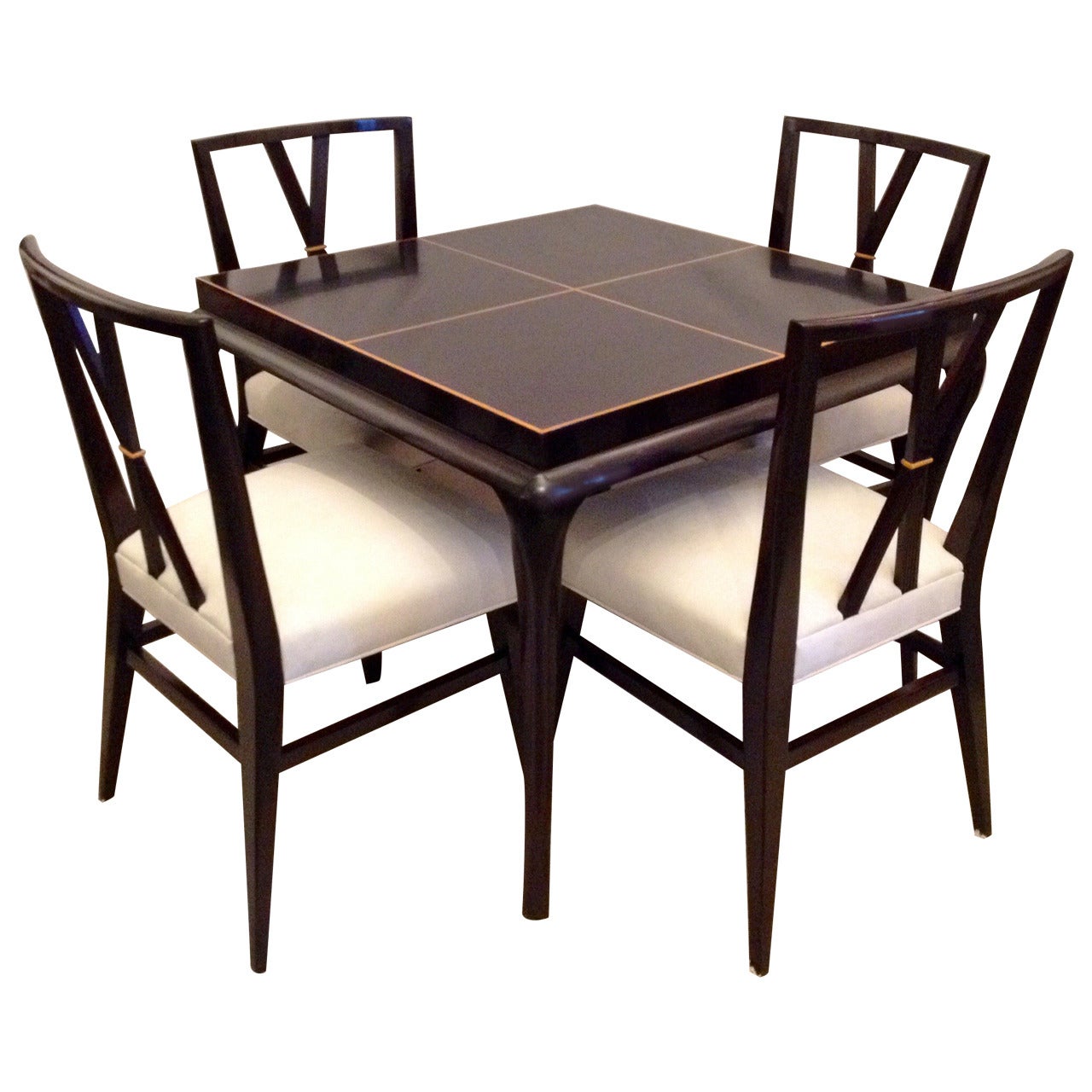 Table et quatre chaises en X rares de Tommi Parzinger en vente