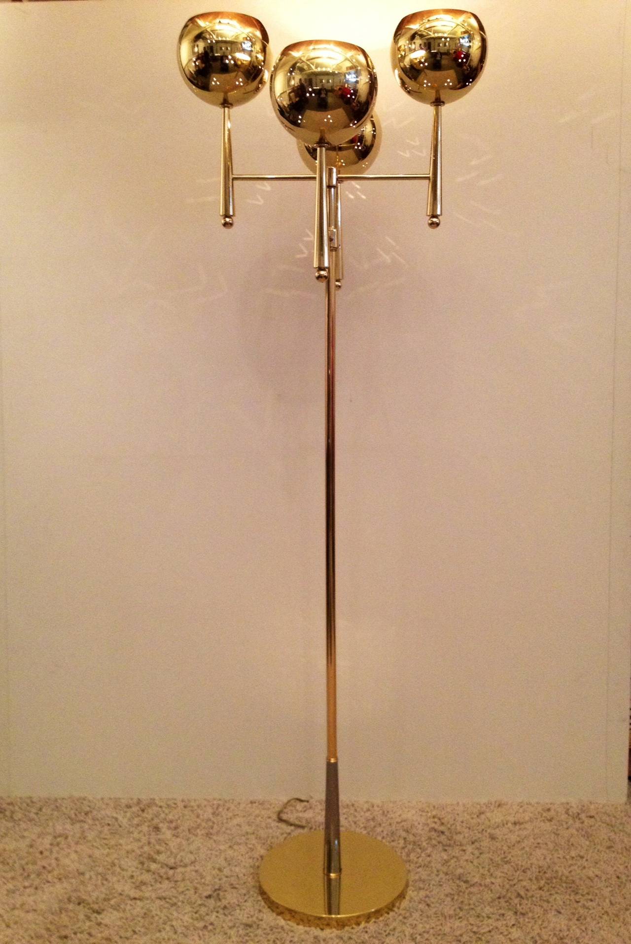 Italian Stilnovo Style Solid Brass Pierced Shade 1950s Standing Lamp For Sale