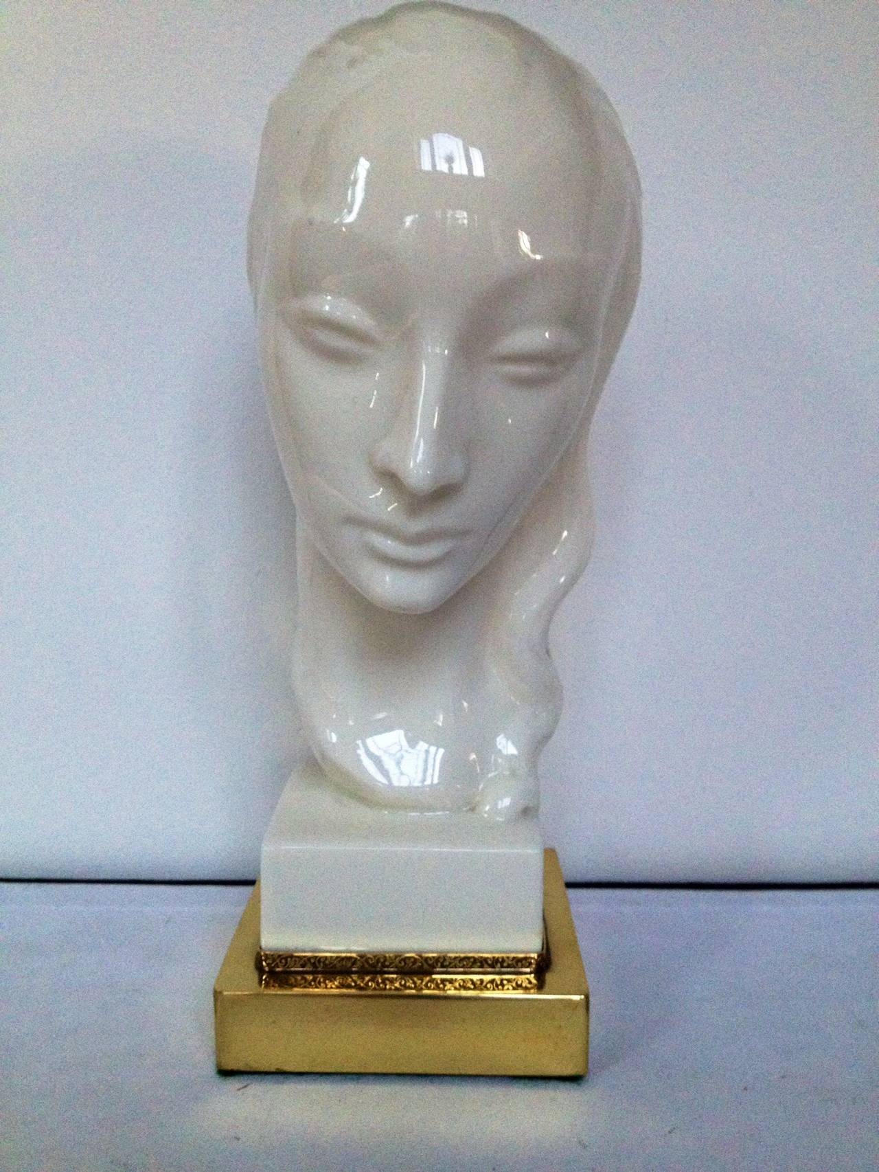 Art Deco Porcelain Lighted Face Lamp In Excellent Condition In Westport, CT