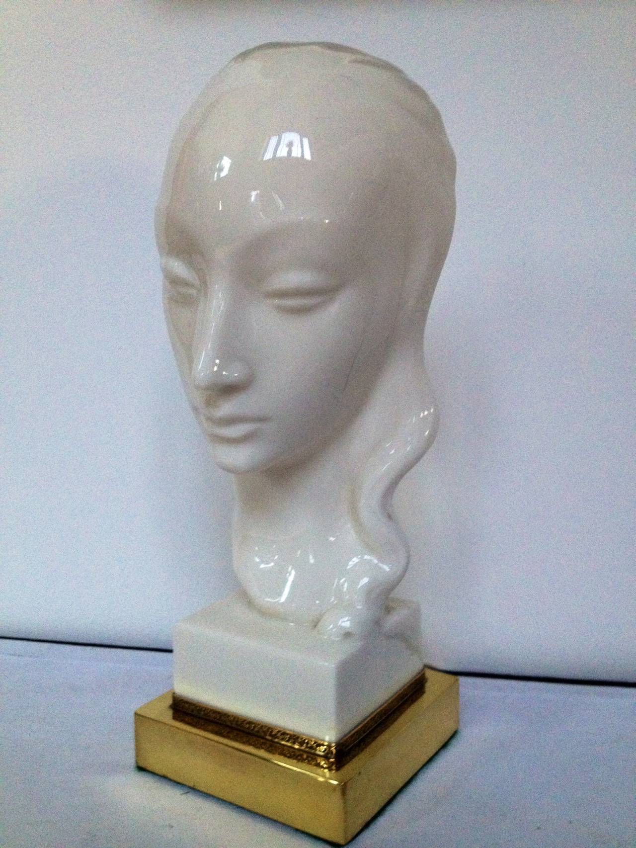 Mid-20th Century Art Deco Porcelain Lighted Face Lamp
