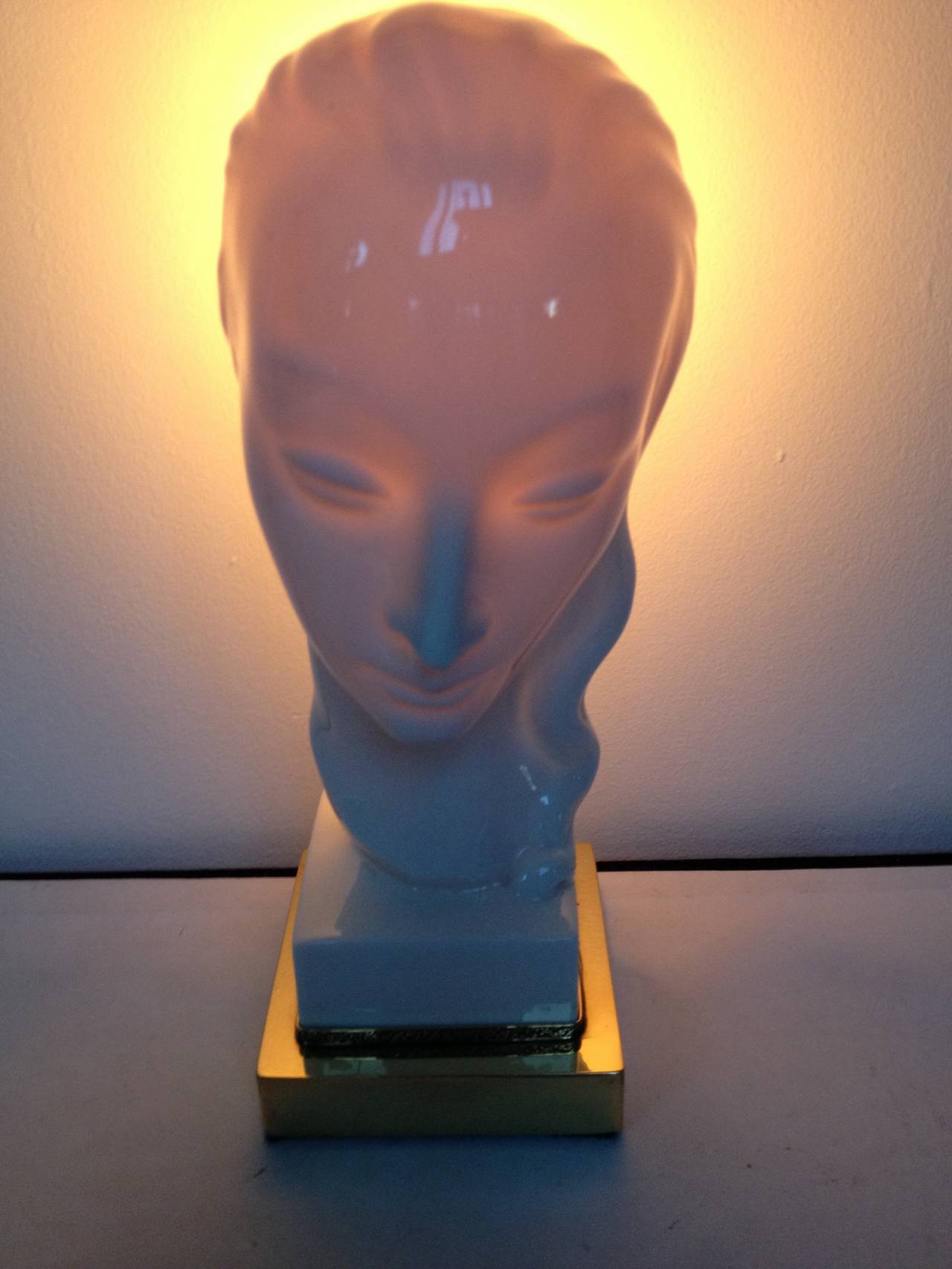 Brass Art Deco Porcelain Lighted Face Lamp