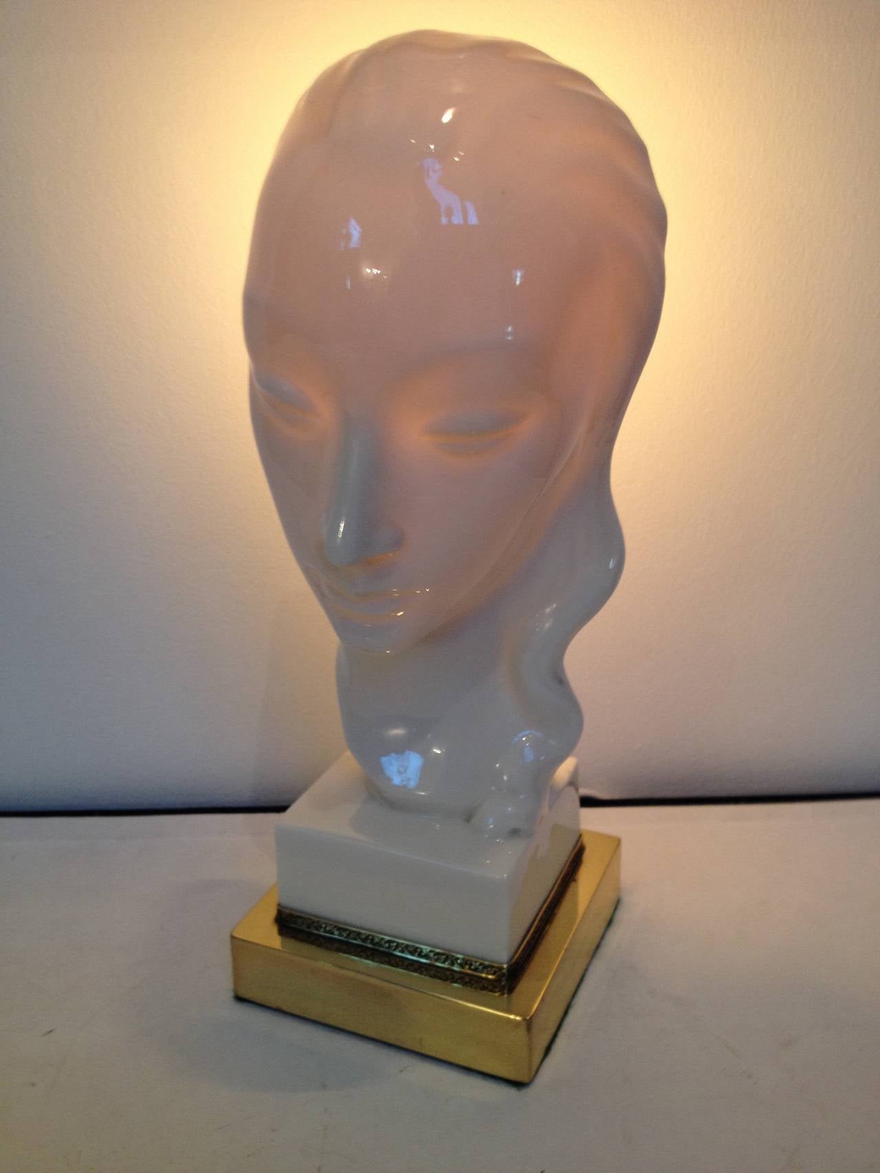 American Art Deco Porcelain Lighted Face Lamp