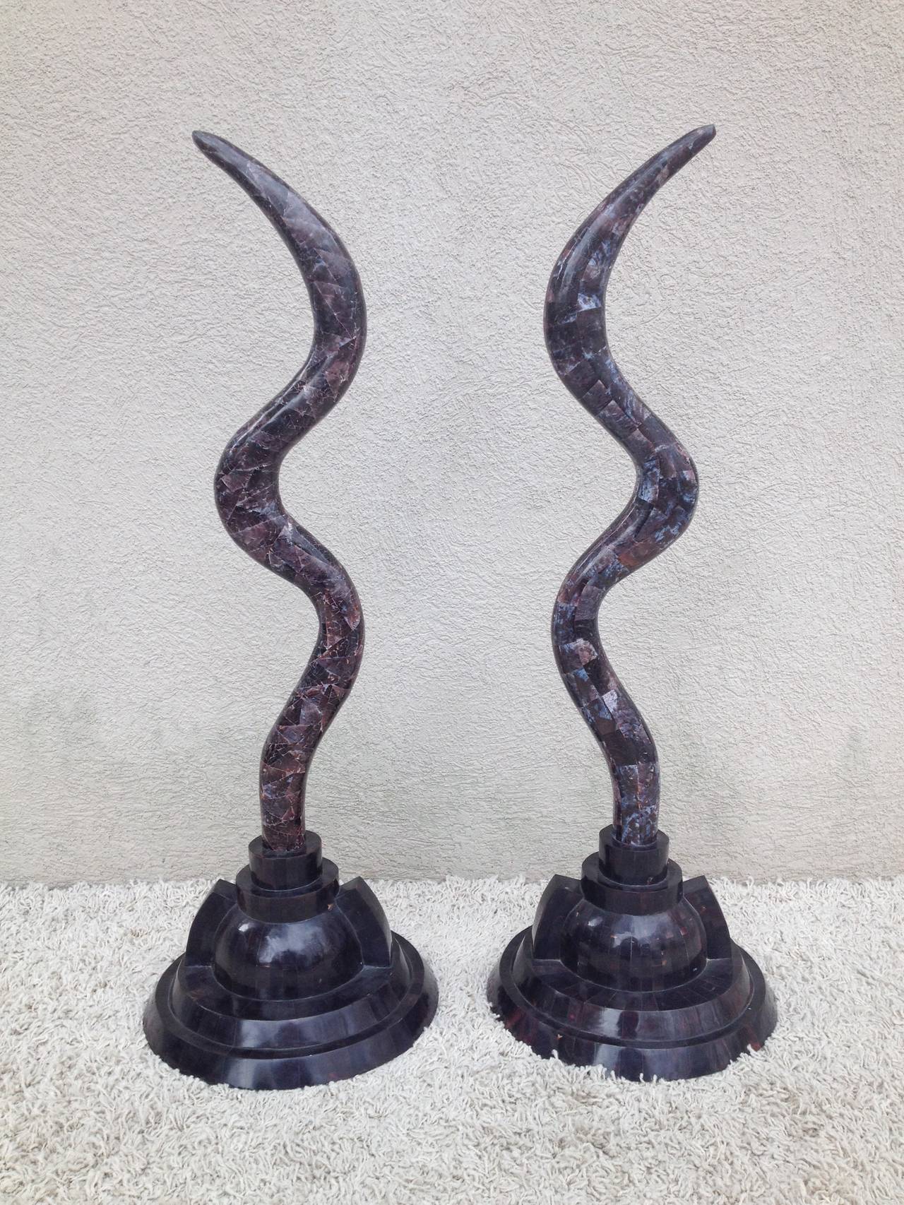 Colombian Pair of Fossil Stone Marcius for Casa Bique  Antler Sculptures