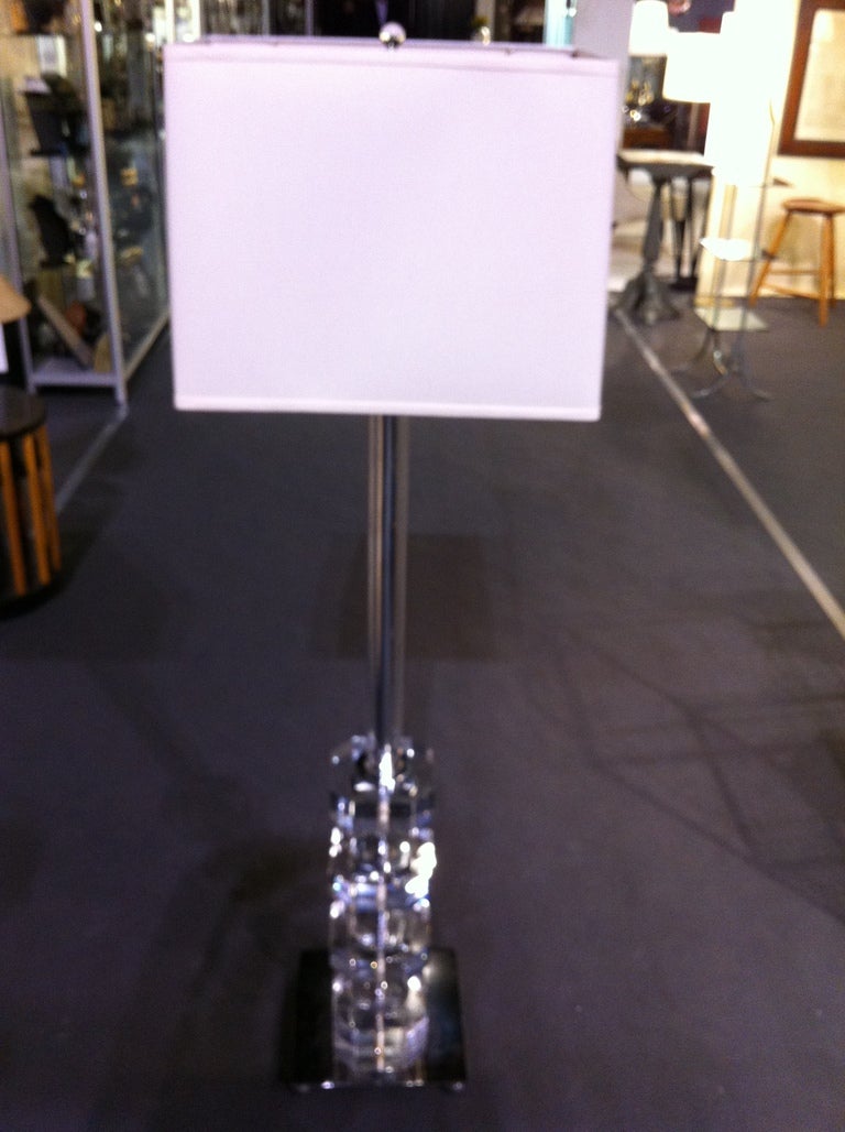 Mid-Century Modern 1950s Lucite Mirrored Chrome Lamp For Sale