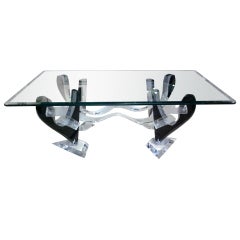 Glass And Clear And Sculpted Lucite With Black Plexi Designed Cocktail Table 