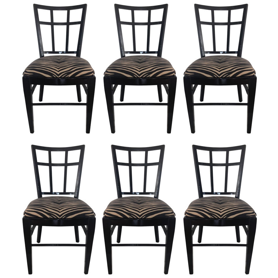 Cafe Carlyle Set of Six Black Lacquer Dining Chairs For Sale