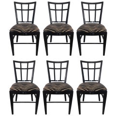 Cafe Carlyle Set of Six Black Lacquer Dining Chairs