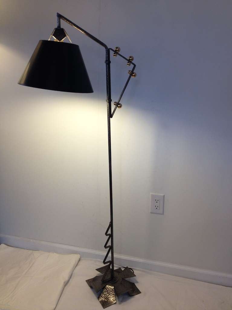 Stamped and signed arts and crafts hammered standing reading lamp,From the studio of 