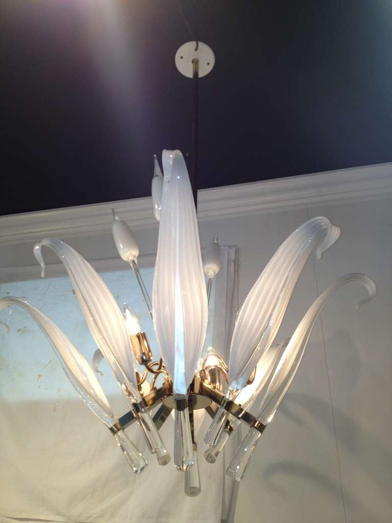 Seguso  Murano Large Glass Leaf Cattail Chandelier 3