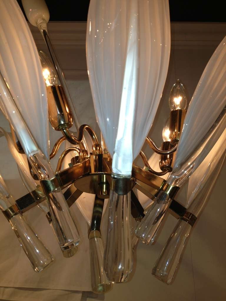 Seguso  Murano Large Glass Leaf Cattail Chandelier 1