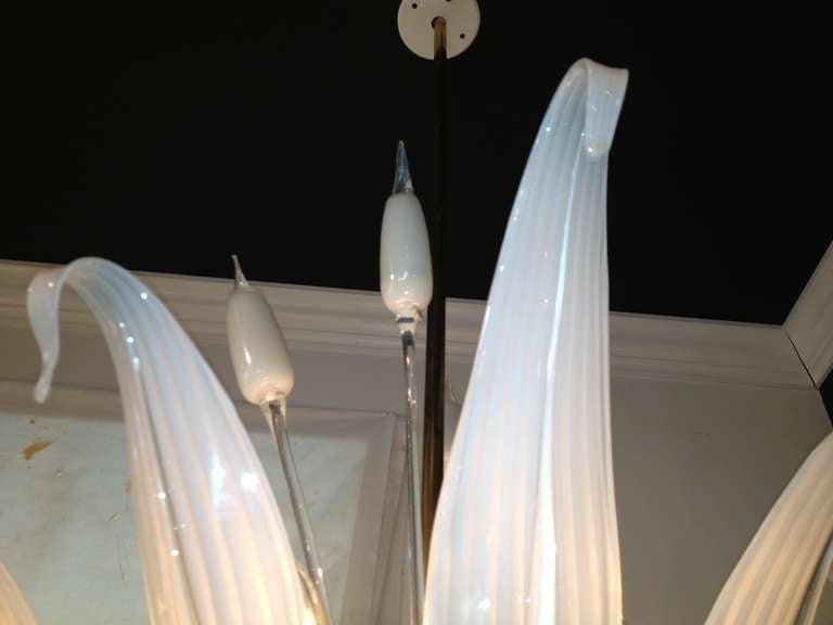 Seguso  Murano Large Glass Leaf Cattail Chandelier 2