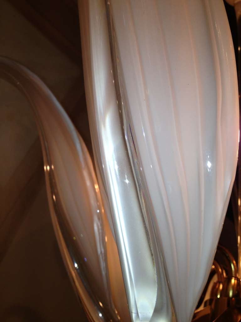 Mid-20th Century Seguso  Murano Large Glass Leaf Cattail Chandelier