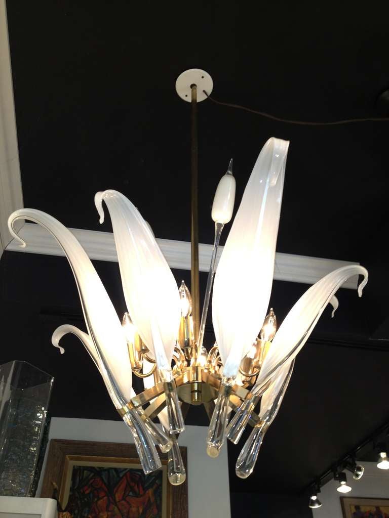 Italian Seguso  Murano Large Glass Leaf Cattail Chandelier