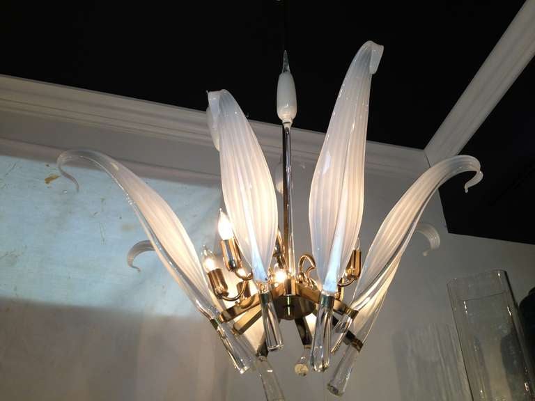 Mid-Century Modern Seguso  Murano Large Glass Leaf Cattail Chandelier