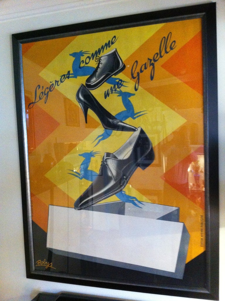 Mid-Century Modern Gazelle French Shoe Poster Signed ''Robys'' For Sale