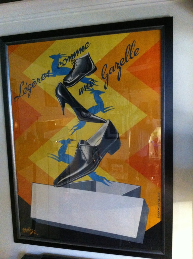 Gazelle French Shoe Poster Signed ''Robys'' In Excellent Condition For Sale In Westport, CT