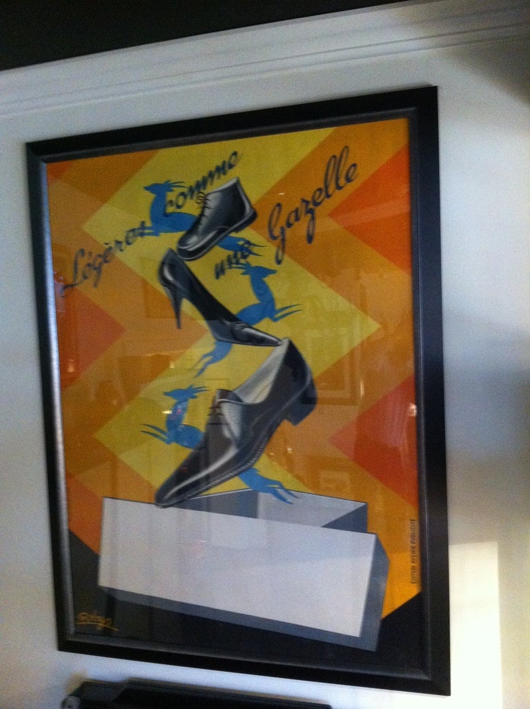 Mid-20th Century Gazelle French Shoe Poster Signed ''Robys'' For Sale