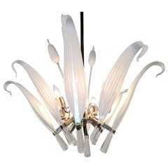 Seguso  Murano Large Glass Leaf Cattail Chandelier