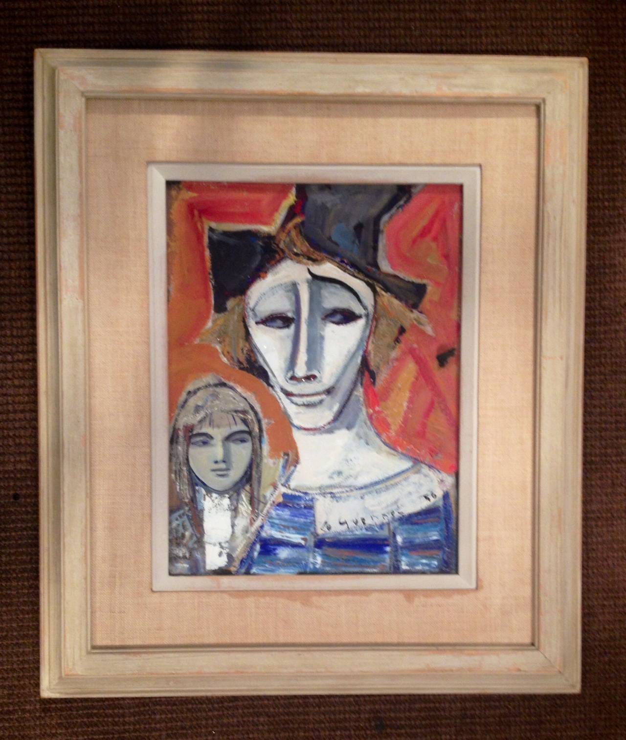 Célèbre artiste français Jean Le Guennec {1924-1986} dont les œuvres se sont vendues à plus de 500.000 euros, aquarelle et gouache, dans un cadre original de couleur crème.i