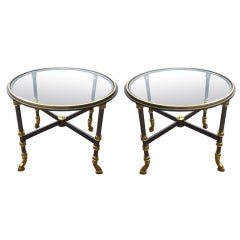 Pair Signed Trouvailles Glass Hollywood Regency Petite Tables