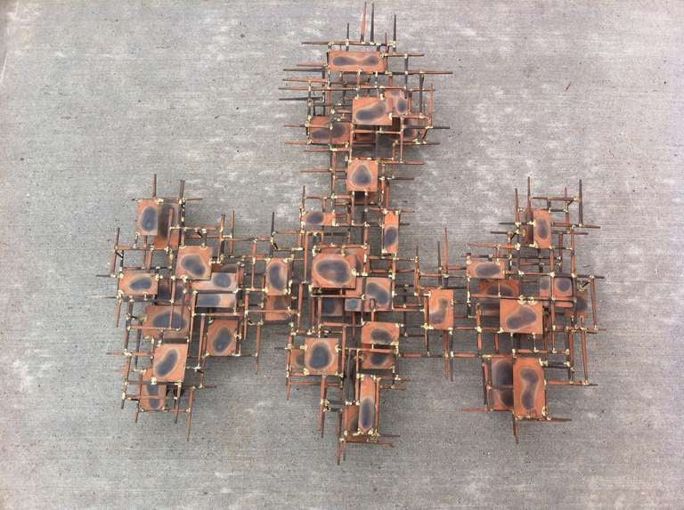 Cooper Brutalist wall sculpture, circa 1970s signed.