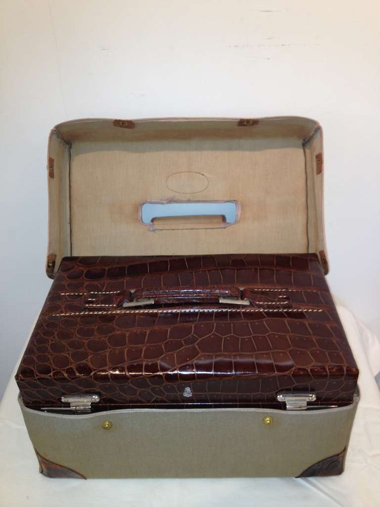 English Mark Cross Embossed Alligator Travel Case with Cover